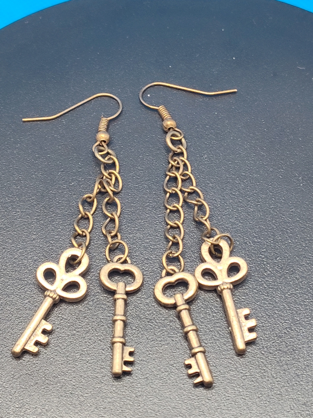 Antique Gold Key Dangle Earrings for Women
